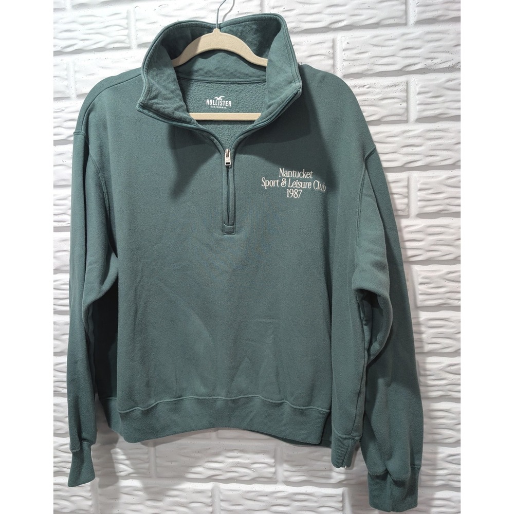 Hollister Nantucket Sport & Leisure Club 1987 Quarter Zip Sweatshirt Green L